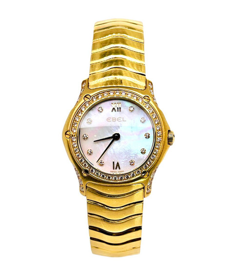 18k gold ebel classic wave diamond watch