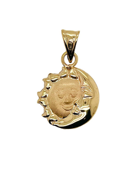 Copy of 14k Yellow Gold Sun and Moon Charm Pendant Matte Finished Double Sided