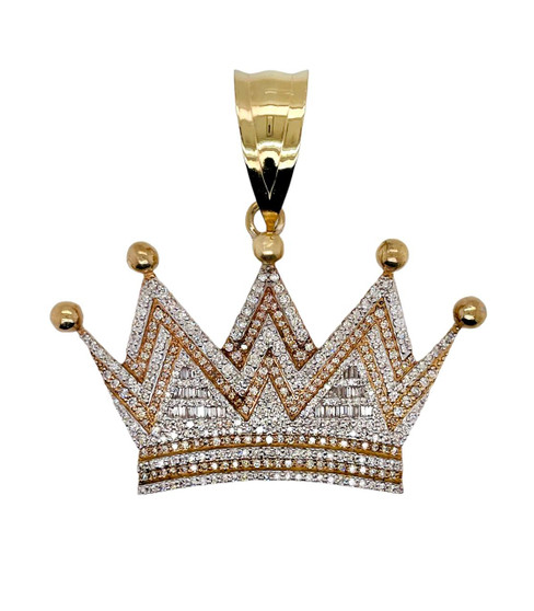 Custom made 10K Solid Gold  3 tcw Natural Diamond King Crown Pendant