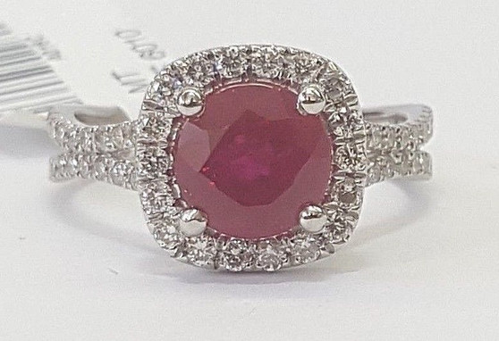 2.83 Ct Diamond and Red Ruby 14k White Gold Engagement Ring Size 6.25 Bridale