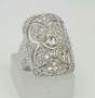 Vintage 18k White Gold 1.38Ct Round Diamond & Moissanite Filigree Ring Size 4.75
