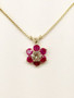 14K Solid Yellow Gold 1.01Ct Natural Diamond and Ruby Flower Pendant & Box Chain