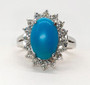 Vintage 14k White Gold Diamond & Turquoise Cluster Ring Size 6.5 Womens Ring