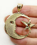 Real 10K Yellow Gold Large Moon & Star Mens Pendant 1.45"