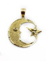 Real 10K Yellow Gold Large Moon & Star Mens Pendant 1.45"