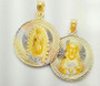 14k tri color gold double sided Virgin Mary Guadalupe & Jesus round pendant 27mm