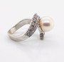 18K White Gold 0.50 Ct Natural Diamond & Pearl Bypass Ring SI1, G