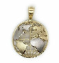 Real 10K Two Tone Gold 1.10" Round Globe Planet Earth World Map Pendant 3.2 Gr