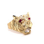 Yellow Gold Tiger Head Mens Ring Red Eyes