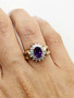 14K Solid Yellow Gold 1.08 TCW Natural Diamond & Oval Amethyst Halo Cluster Ring