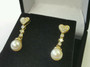 18k yellow gold natural diamond and dangling freshwater white pearl earrings
