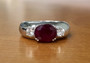 18K Solid White Gold 2.27 Ct Natural Diamond & Ruby Ring VS1,F Three Stone Style