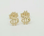 14k Solid Yellow Gold Dollar Sign Stud Earrings Unisex Push Back