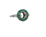 Art Deco 14K White Gold Semi Mount Ring Natural Emerald & Diamond 1 Ct Round