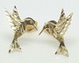 14k Solid Yellow Gold Hummingbird Stud Earrings Push Back 13MM