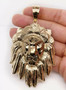 Mens 10K Solid Yellow Gold Lion Head Face Pendant Charm