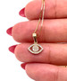 14k Solid Yellow Gold 0.20 Ct Natural Diamond Evil Eye Charm Necklace