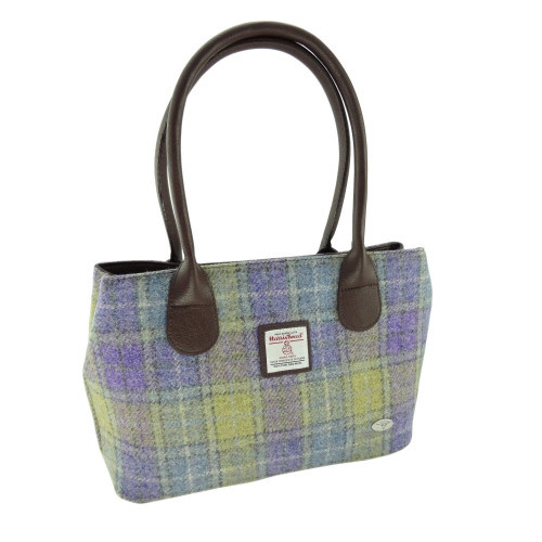 Scottish Harris Tweed "Cassley" Bag in Lilac and Green Plaid Shop Online on Scottishwebstore.com