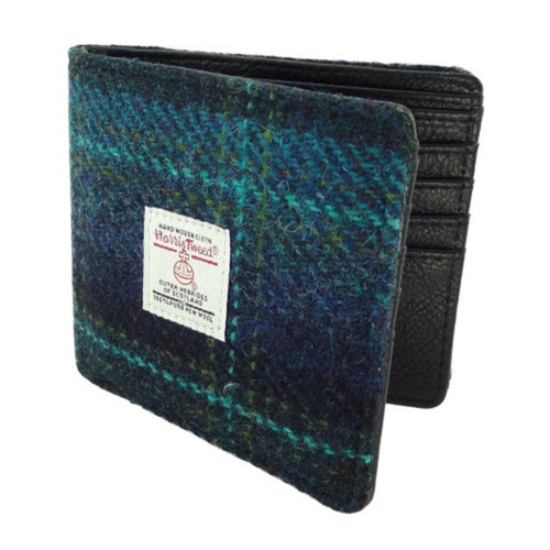 Harris Tweed Leather Wallet in Black Watch Tartan Shop Online On Scottishwebstore.com