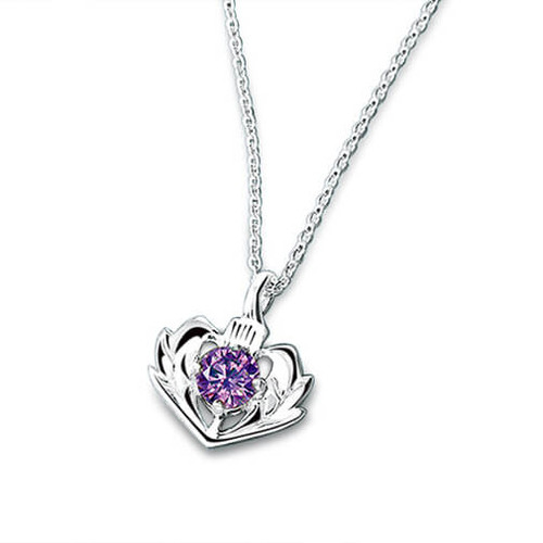 Sterling Silver Thistle Pendant with Amethyst Stones Shop Online On Scottishwebstore.com