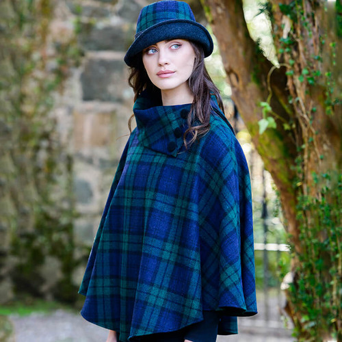 Woven Tweed Blackwatch Tartan Plaid Poncho Blue And Green Shop On Scottishwebstore.com