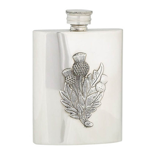 Antique Pewter Thistle Leaf Hip Flask 4oz Shop On Scottishwebstore.com