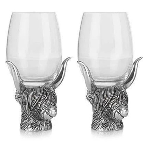 Exclusive Pewter Highland Cow Wine Glasses Set of 2 Shop On Scottishwebstore.com