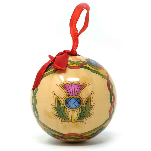 Handcrafted Decoupage Scottish Thistle Christmas Bauble Scottishwebstore.com