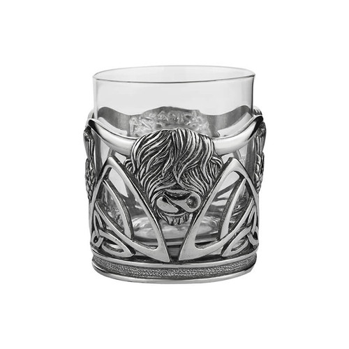 Antique Pewter Whisky Tumbler with Highland Cow And Thistle Design Shop On Scottishwebstore.com