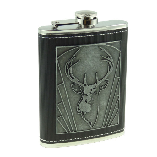 Scottish 8oz Embossed Hip Flask with Stag Design Scottishwebstore.com