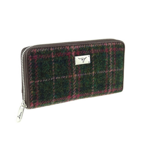 Handwoven Harris Tweed Zip Purse Wallet Green Plum Check Shop On Scottishwebstore.com