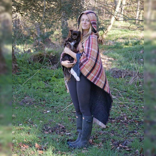 Two-Sided Tartan Poncho with Hood in Beige Online On Scottishwebstore.com