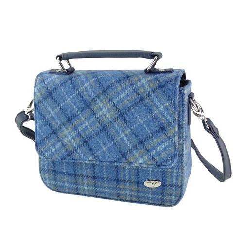 Handmade Harris Tweed Square Shoulder Bag in Blue Check Shop On Scottishwebstore.com