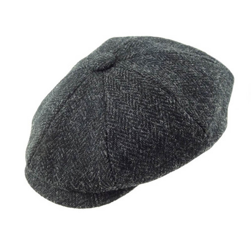 Handwoven Harris Tweed Shelby Cap in Grey Herringbone On Scottishwebstore.com