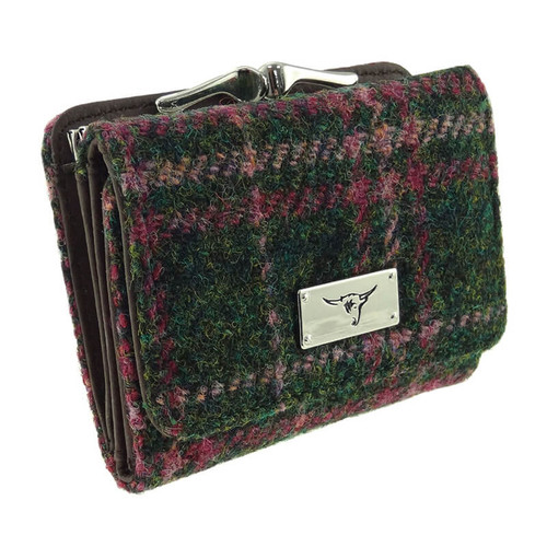 Compact Harris Tweed Wallet Green and Plum On Scottishwebstore.com