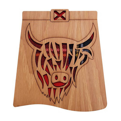 Wooden Tartan Highland Cow Coaster On Scottishwebstore.com