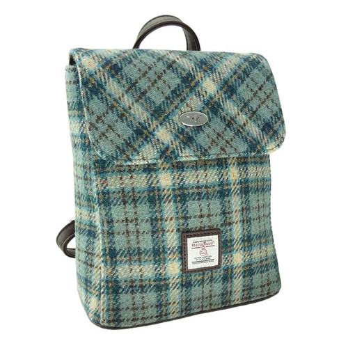 Handwoven Harris Tweed Mini Backpack - Blue/Cream Check On Scottishwebstore.com