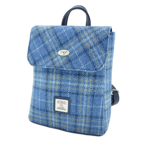 Handwoven Harris Tweed Mini Backpack - Light Blue Check On Scottishwebstore.com