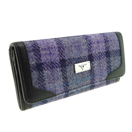 Ladies Small Harris Tweed Purse – Dark Purple Tartan On Scottishwebstore.com