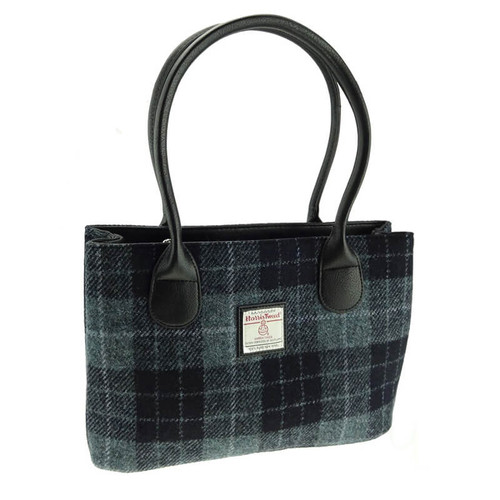 Harris Tweed Classic Handbag – Grey & Black Tartan On Scottishwebstore.com