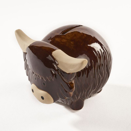 Stoneware Highland Cow Money Bank On Scottishwebstore.com