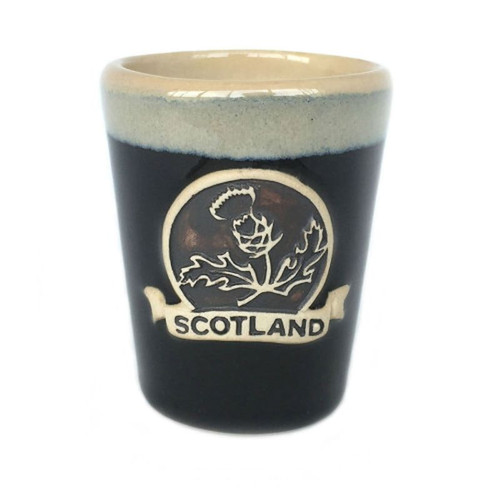 Stoneware Scottish Thistle Shot Glass – Black On Scottishwebstore.com