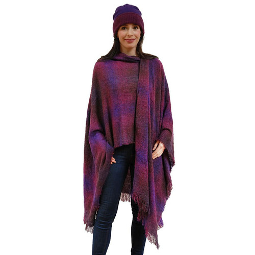 KWM-R in PURPLE Colour Checkered Lambswool Celtic Ruana Wrap Scottishwebstore.com