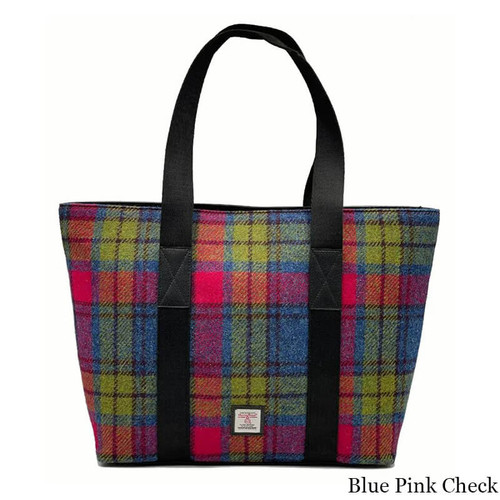 Buy Online MCS-CB2104-MCS2001-BLUE PINK CHECK Colour Handcrafted Harris Tweed Tote Bag On Scottishwebstore.com