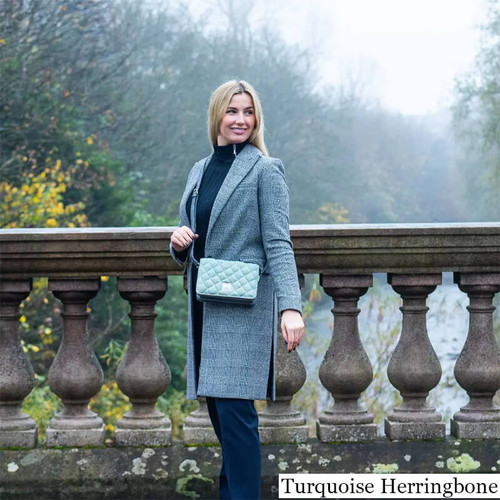 MCS-CB2411-1904B2-TURQUOISE HERRINGBONE Colour Ladies Harris Tweed Quilted Shoulder Bag Lifestyle Scottishwebstore.com
