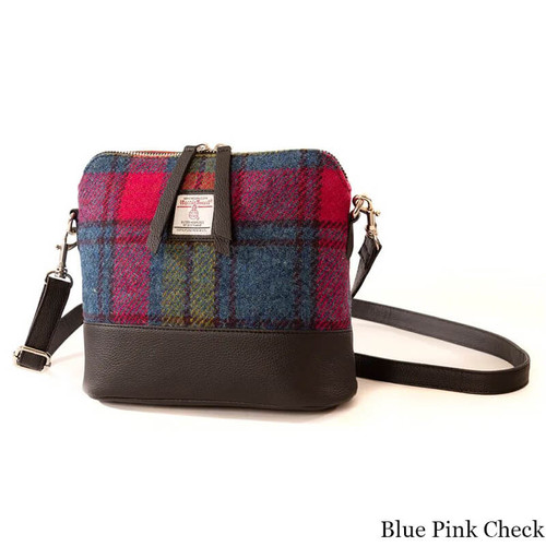 MCS-CB5003-MCS2001-BLUE PINK CHECK Colour Ladies Handwoven Harris Tweed Shoulder Bag Scottishwebstore.com