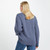 Ladies Traditional Heavyweight Merino Wool Aran Sweater Denim Blue Back Scottishwebstore.com