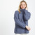 Ladies Oversized Patchwork Roll Neck Aran Sweater Denim Marl Scottishwebstore.com