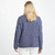 Ladies Oversized Patchwork Roll Neck Aran Sweater Denim Marl  Back Side Scottishwebstore.com