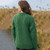 Ladies Honeycomb Crewneck Aran Sweater Green Back Scottishwebstore.com